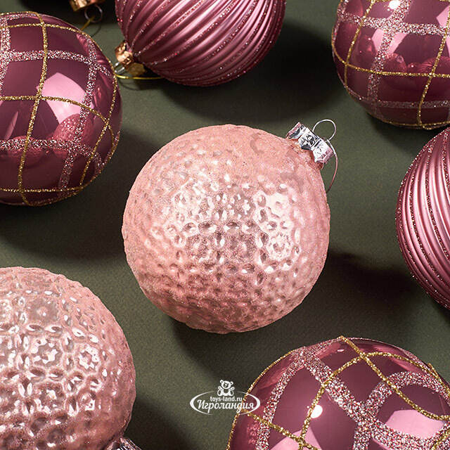 Набор стеклянных шаров Курбевуа 10 см розовый, 12 шт Kaemingk
