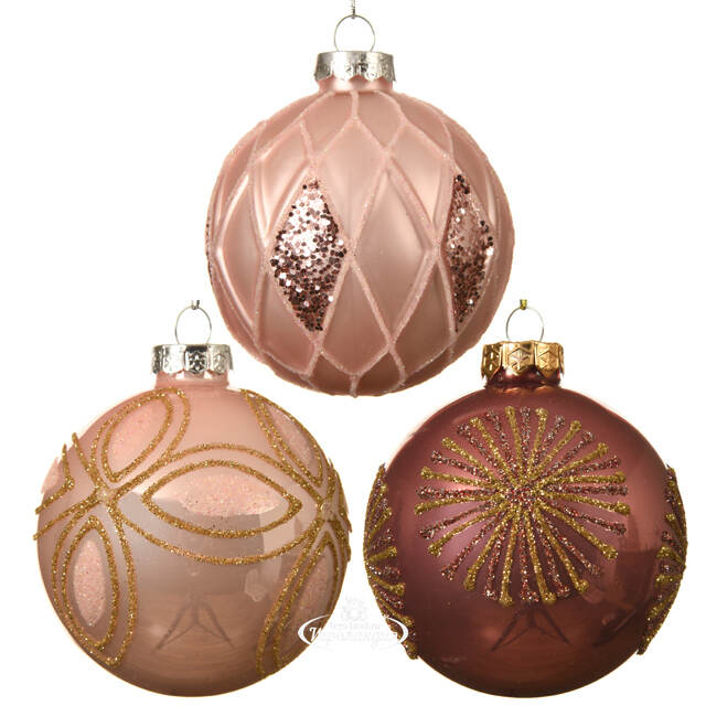 Набор стеклянных шаров Эммануэль 8 см розовый, 12 шт Kaemingk