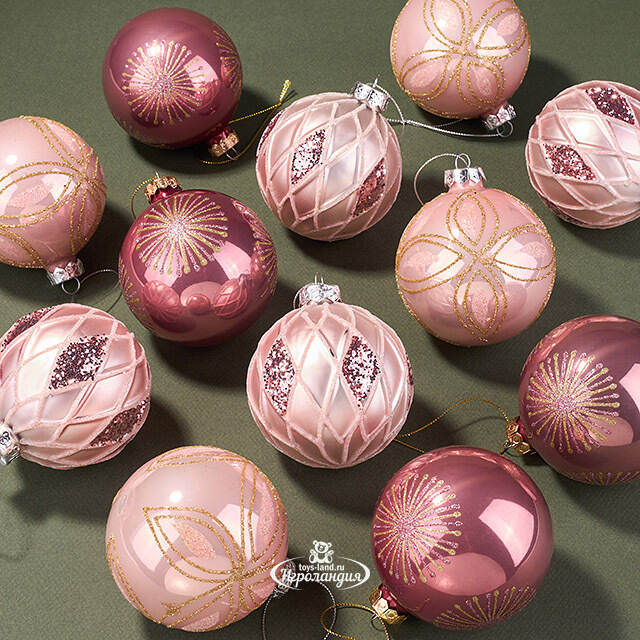 Набор стеклянных шаров Эммануэль 8 см розовый, 12 шт Kaemingk