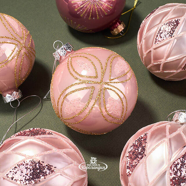 Набор стеклянных шаров Эммануэль 8 см розовый, 12 шт Kaemingk