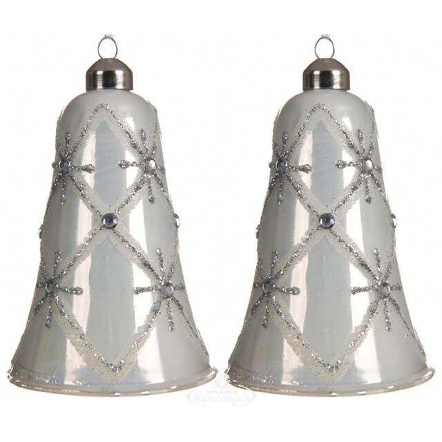 Стеклянная елочная игрушка Колокольчик Snow Princess 13 см, 2 шт, подвеска Kaemingk