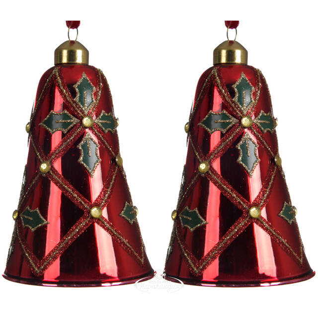 Стеклянная елочная игрушка Колокольчик Настроение Рождества 11 см красный, 2 шт, подвеска Kaemingk