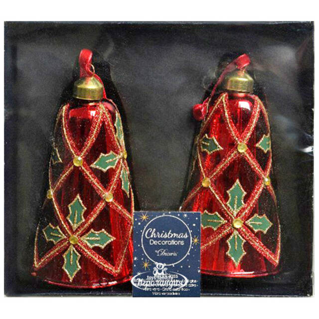 Стеклянная елочная игрушка Колокольчик Настроение Рождества 11 см красный, 2 шт, подвеска Kaemingk