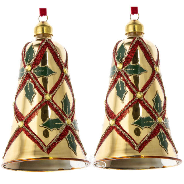 Стеклянная елочная игрушка Колокольчик Настроение Рождества 11 см золотой, 2 шт, подвеска Kaemingk