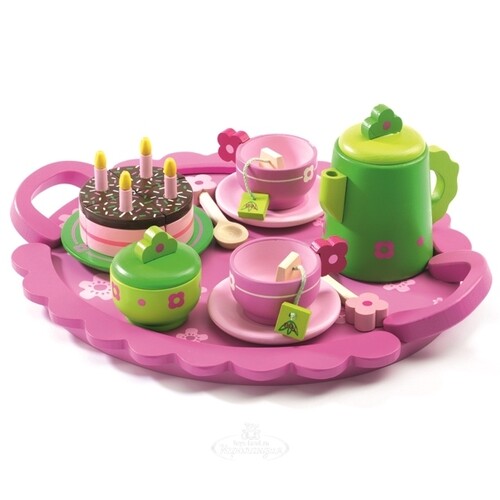 Игровой набор посуды для чая День Рождения 17 предметов дерево Djeco