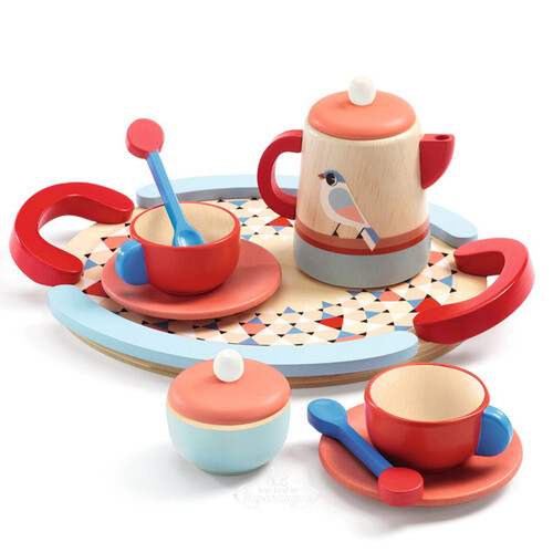 Игровой набор посуды для чая Синичка 9 предметов дерево Djeco