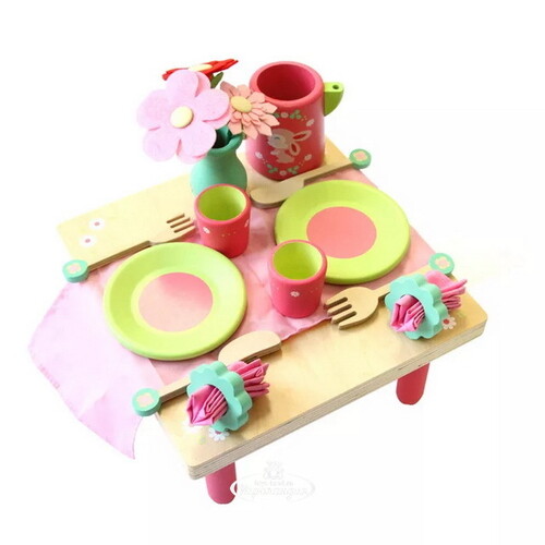 Игровой набор посуды Ланч Лили Роз со столиком 14 предметов дерево Djeco