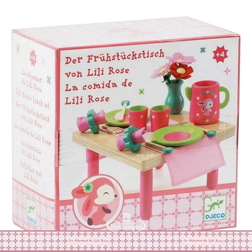 Игровой набор посуды Ланч Лили Роз со столиком 14 предметов дерево Djeco
