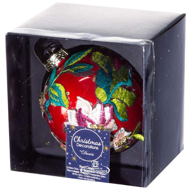 Стеклянный елочный шар Венециано Флер 10 см красный Kaemingk (Кейминг)