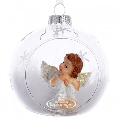 Стеклянный шар с композицией Малыш Ангел-3, 8 см, подвеска Kaemingk