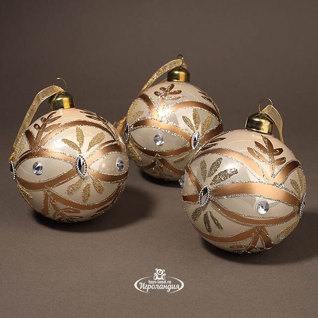 Набор стеклянных шаров Maristello 8 см кремовый, 3 шт Kaemingk