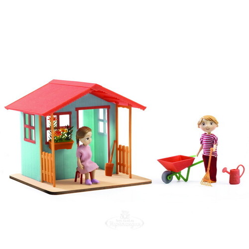 Кукольный дом Садовый с аксессуарами 16 см 7 предметов дерево Djeco