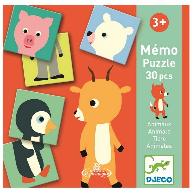 Детская настольная игра Мемо-пазл Животные DJECO (Джеко)