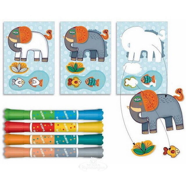 Набор для раскрашивания и создания аппликаций - Зоопарк, 6 шт Djeco