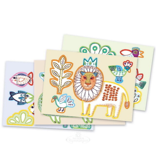Набор для раскрашивания и создания аппликаций - Зоопарк, 6 шт Djeco