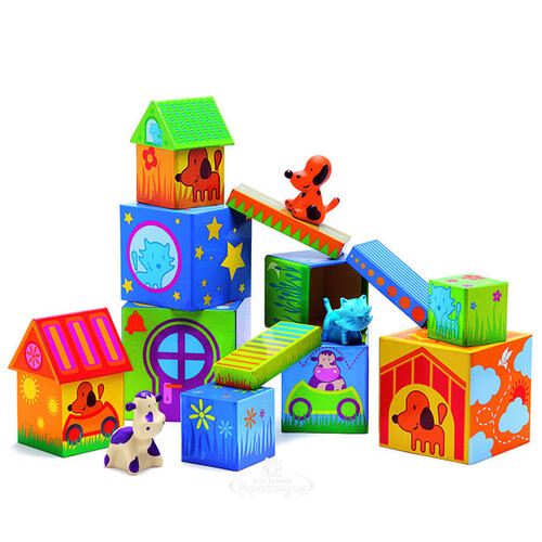 Детские кубики Кубанимо с фигурками животных 14 шт Djeco