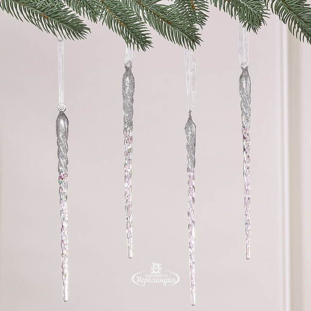 Набор елочных игрушек Сосульки Beckington 22 см серебряный, 4 шт Winter Deco