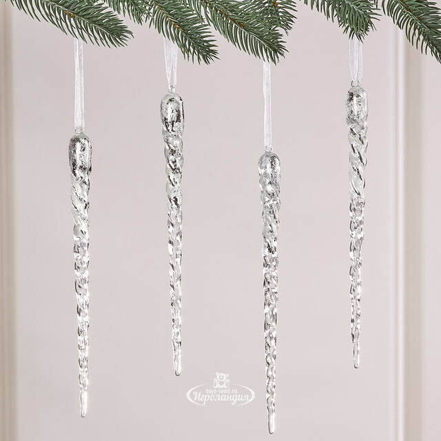 Набор елочных игрушек Сосульки Серебрянные брызги 23 см, 4 шт Winter Deco