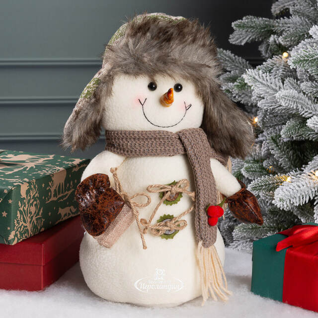 Дверной стоппер Снеговик Брайан в ушанке 33 см Winter Deco