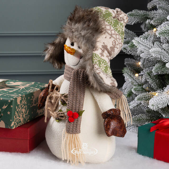 Дверной стоппер Снеговик Брайан в ушанке 33 см Winter Deco