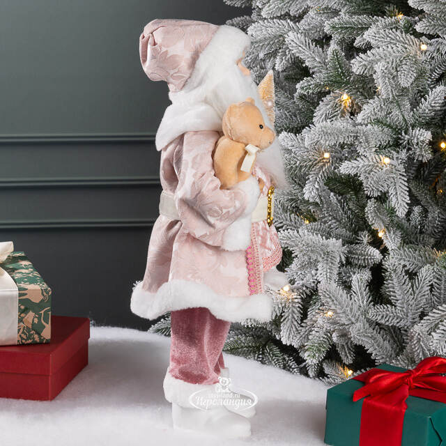Фигура под елку Санта-Клаус с мишкой и елочкой 45 см розовый Winter Deco