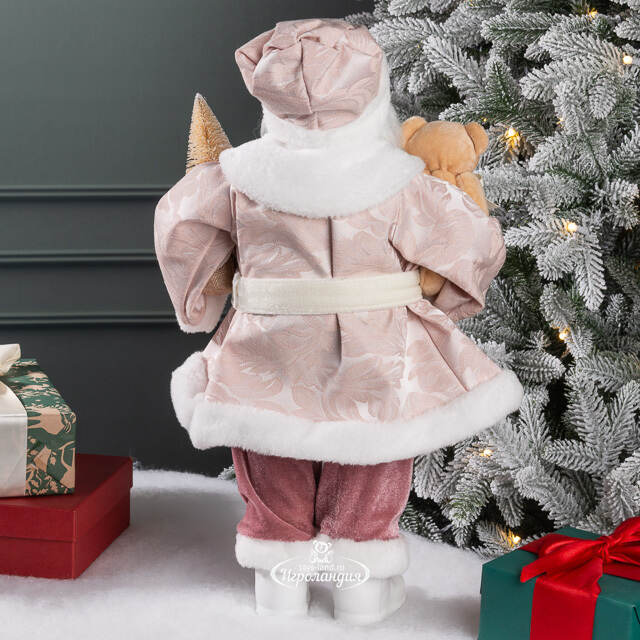 Фигура под елку Санта-Клаус с мишкой и елочкой 45 см розовый Winter Deco