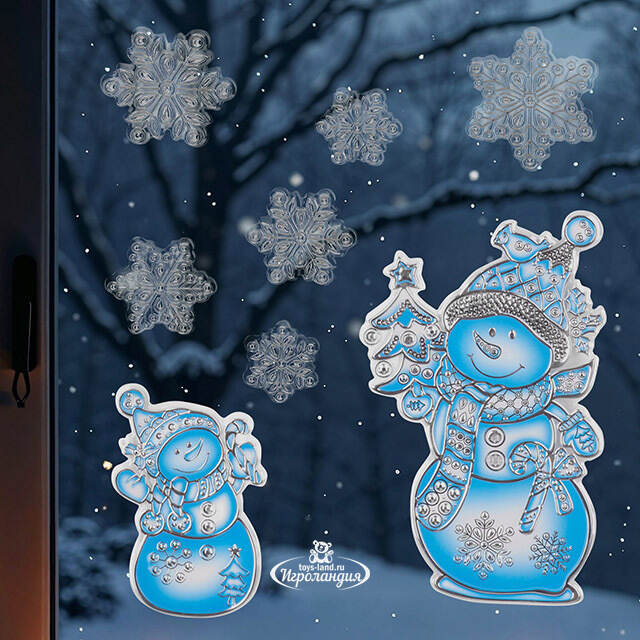 Новогодние наклейки на окно Снеговики - Морозная Фантазия 37*22 см Winter Deco
