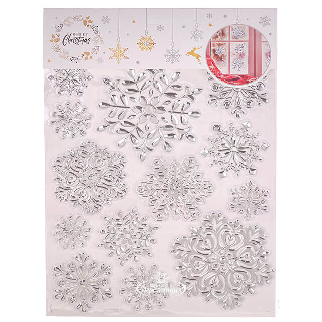 Новогодние наклейки на окно Снежинки - Ледяное Очарование 40*27 см Winter Deco