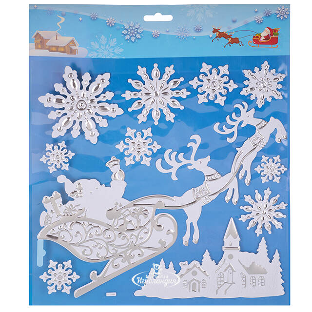 Новогодняя наклейка на окно Путешествие Деда Мороза 38*32 см Winter Deco