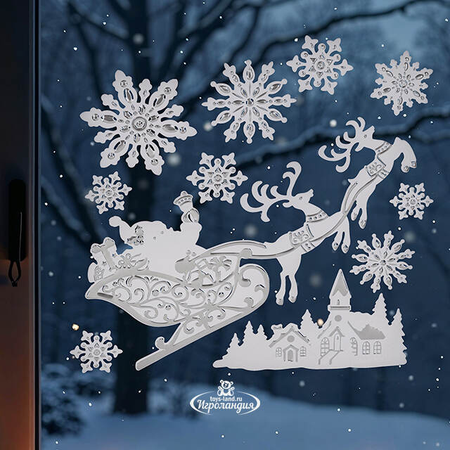 Новогодняя наклейка на окно Путешествие Деда Мороза 38*32 см Winter Deco