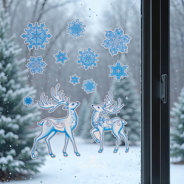 Новогодние наклейки на окно Помощники Деда Мороза 41*29 см Winter Deco