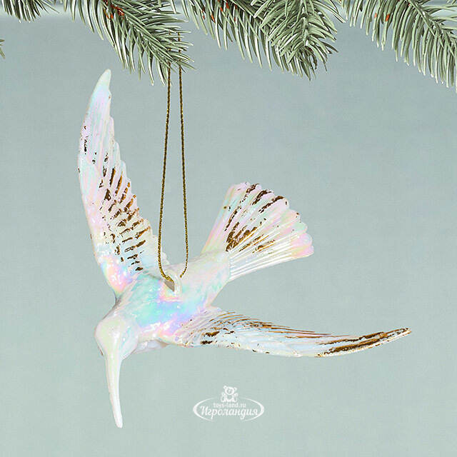 Елочная игрушка Колибри Rainbow Glow 14 см белая с золотым Winter Deco