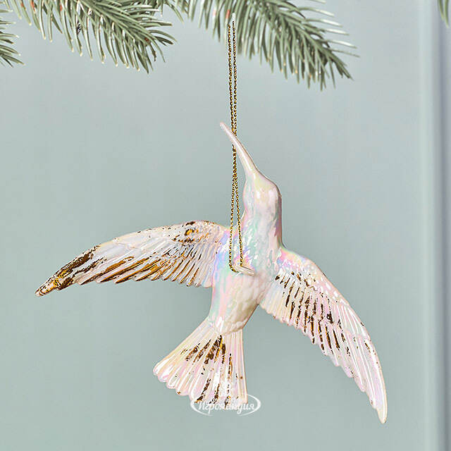 Елочная игрушка Колибри Rainbow Glow 14 см белая с золотым Winter Deco