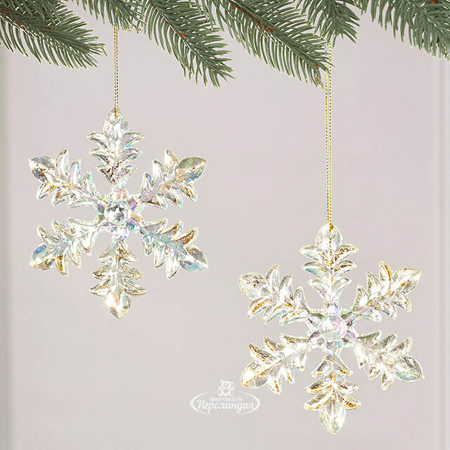 Набор елочных игрушек Снежинки Rainbow Glow 12 см золотые, 2 шт Winter Deco