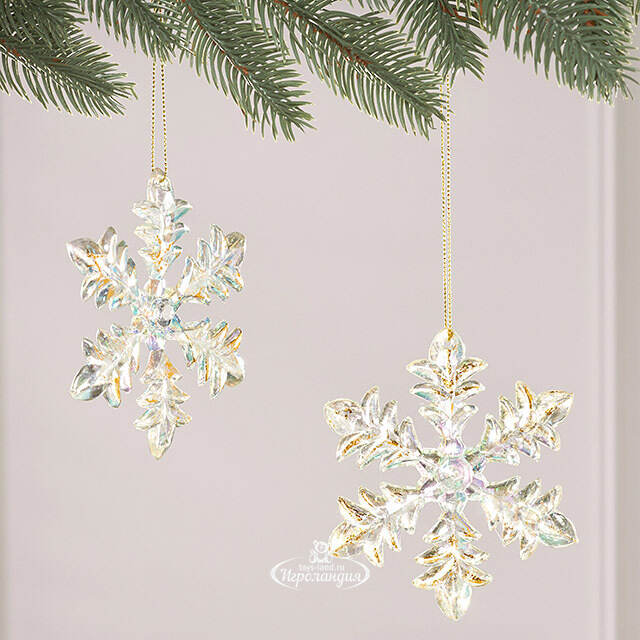 Набор елочных игрушек Снежинки Rainbow Glow 12 см золотые, 2 шт Winter Deco