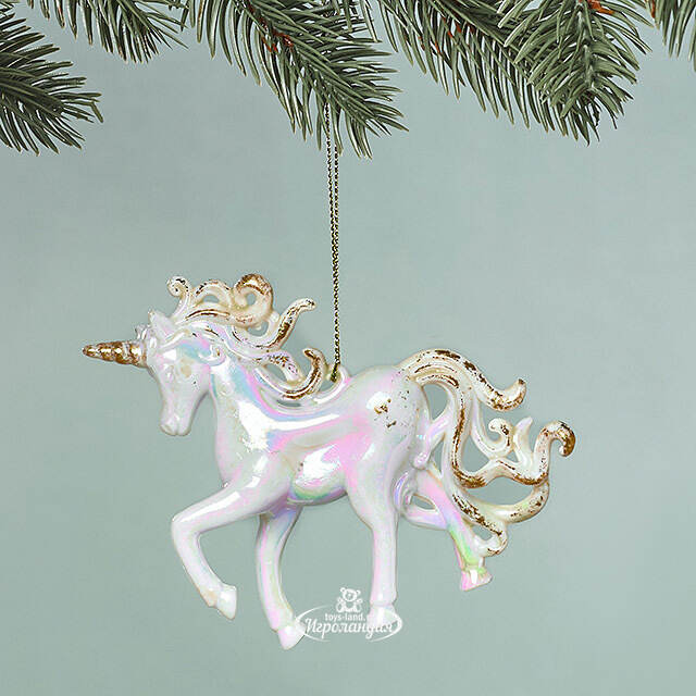 Елочная игрушка Единорог Rainbow Glow 13 см белый с золотым Winter Deco