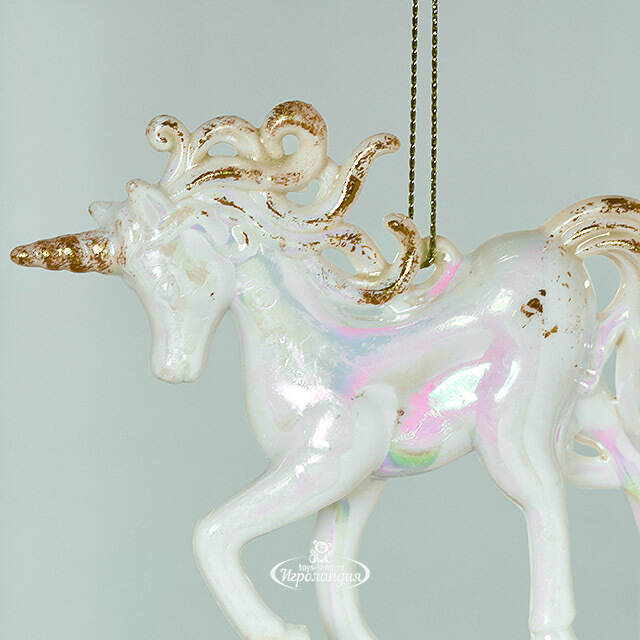 Елочная игрушка Единорог Rainbow Glow 13 см белый с золотым Winter Deco