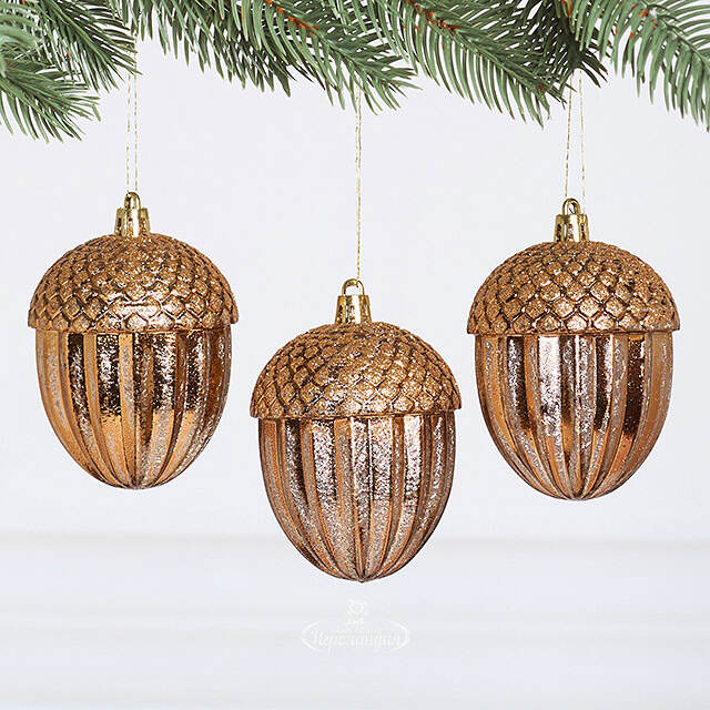 Елочные игрушки Желуди Fagacea 9 см бронзовый, 3 шт, пластик Winter Deco