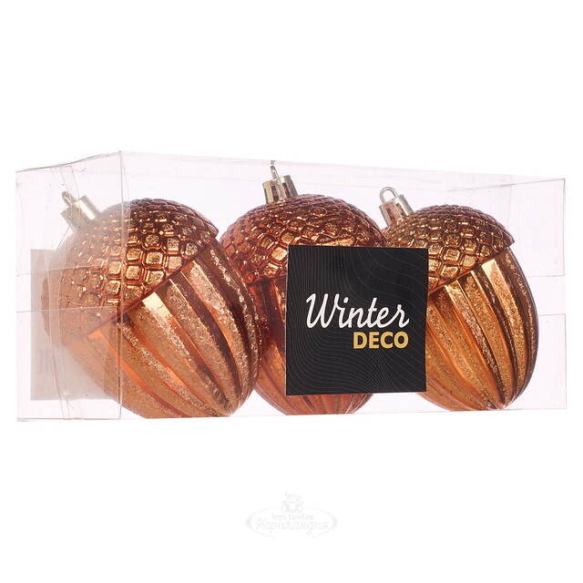 Елочные игрушки Желуди Fagacea 9 см медный, 3 шт, пластик Winter Deco