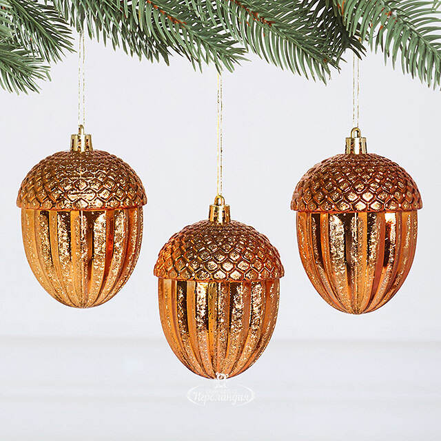 Елочные игрушки Желуди Fagacea 9 см медный, 3 шт, пластик Winter Deco
