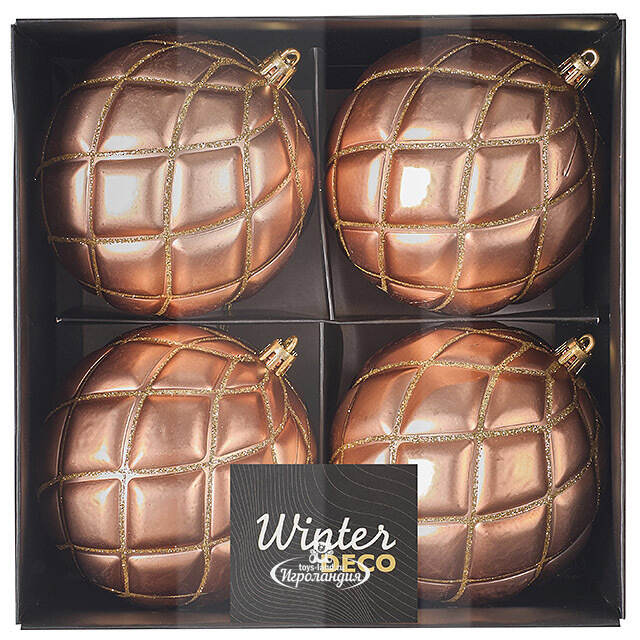 Елочные шары Matelasse 10 см миндальный, 4 шт, пластик Winter Deco