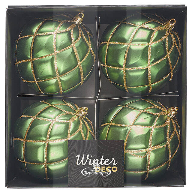 Елочные шары Matelasse 10 см зеленый, 4 шт, пластик Winter Deco