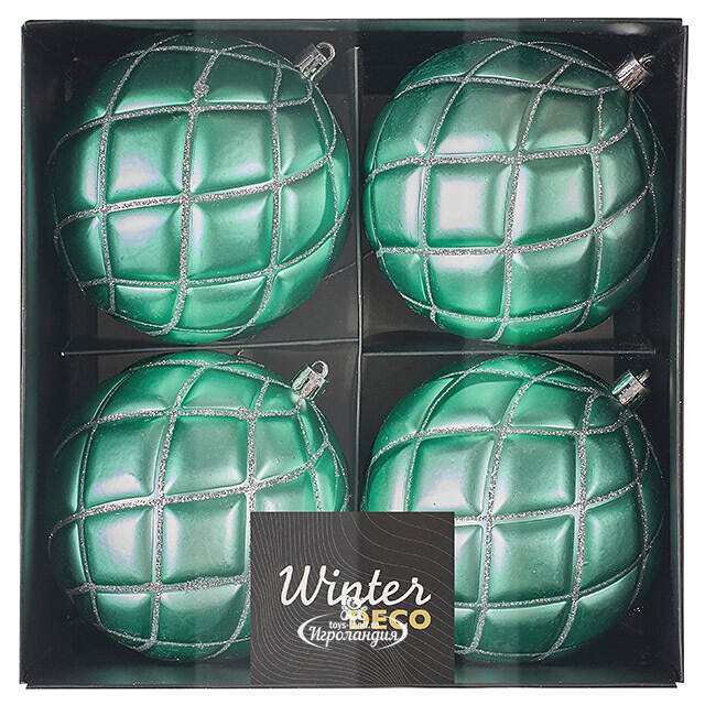 Елочные шары Matelasse 10 см светло-зеленый, 4 шт, пластик Winter Deco