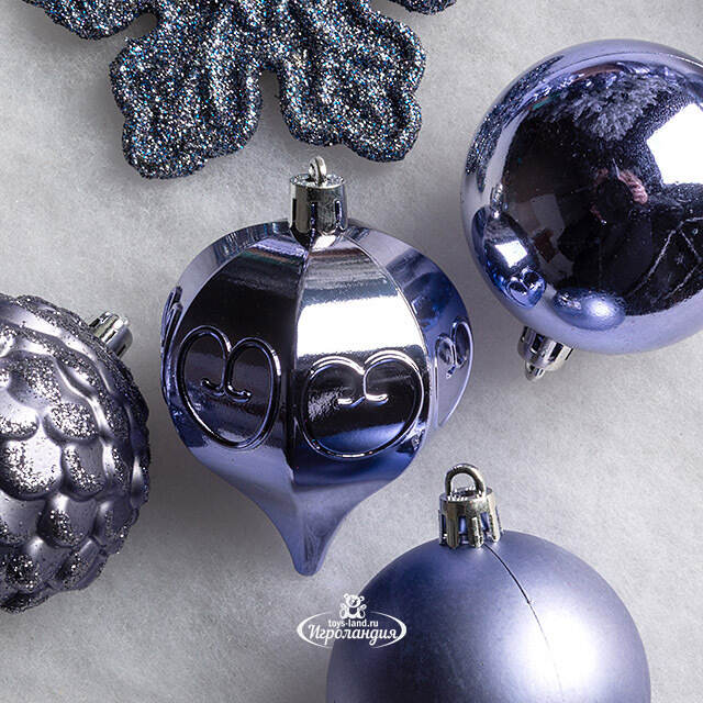 Набор елочных игрушек Christmas Cheer 6-14 см синий, 44 шт, пластик Winter Deco