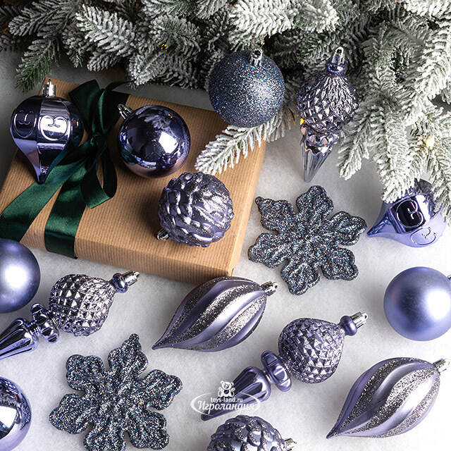 Набор елочных игрушек Christmas Cheer 6-14 см синий, 44 шт, пластик Winter Deco