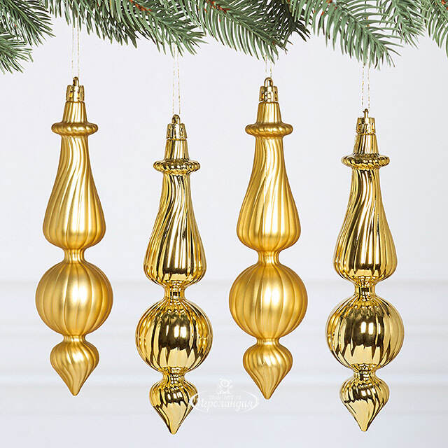 Елочные игрушки Dainty Cucurbit 17 см золотой, 4 шт, пластик Winter Deco