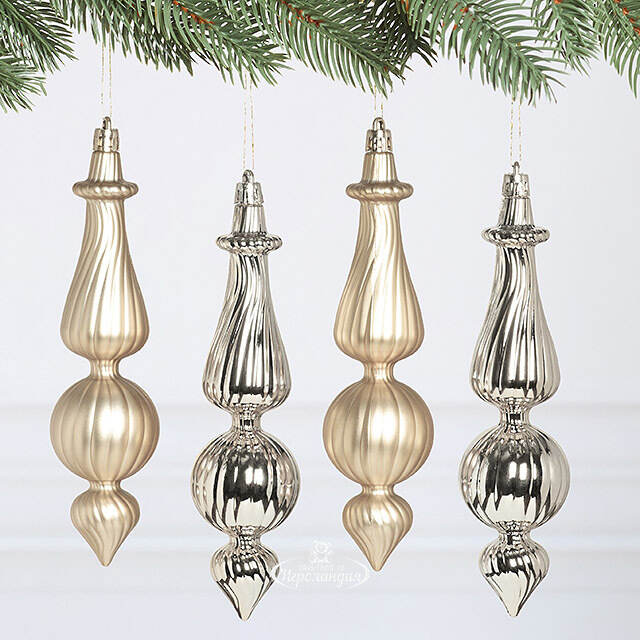 Елочные игрушки Dainty Cucurbit 17 см шампань, 4 шт, пластик Winter Deco