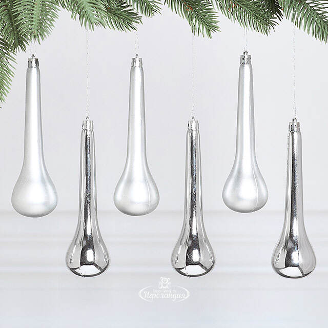 Елочные игрушки Сосульки Frosted Tear 16 см серебряный, 6 шт, пластик Winter Deco