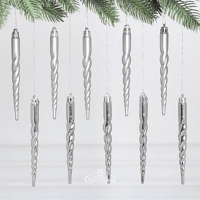 Елочные игрушки Сосульки Luce di Gelo 13 см серебряный, 10 шт, пластик Winter Deco