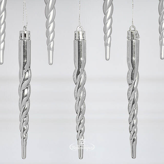 Елочные игрушки Сосульки Luce di Gelo 13 см серебряный, 10 шт, пластик Winter Deco